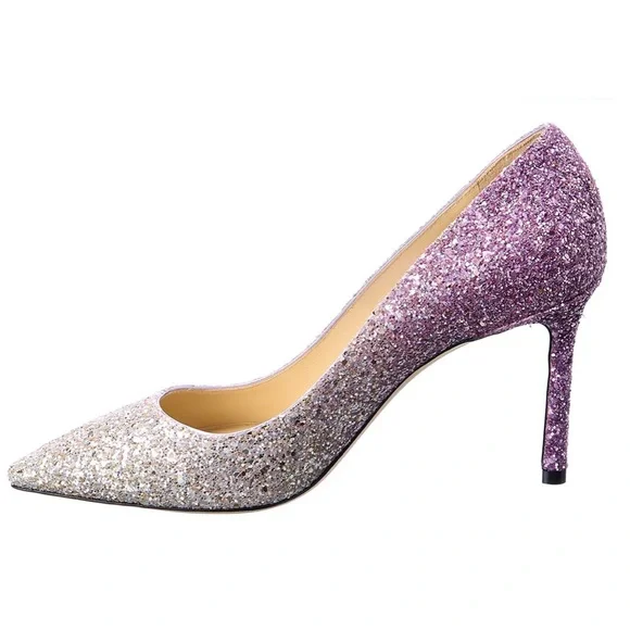 Jimmy Choo Romy 100 mm shaded coarse  glitter pumps - Picture 14 of 16